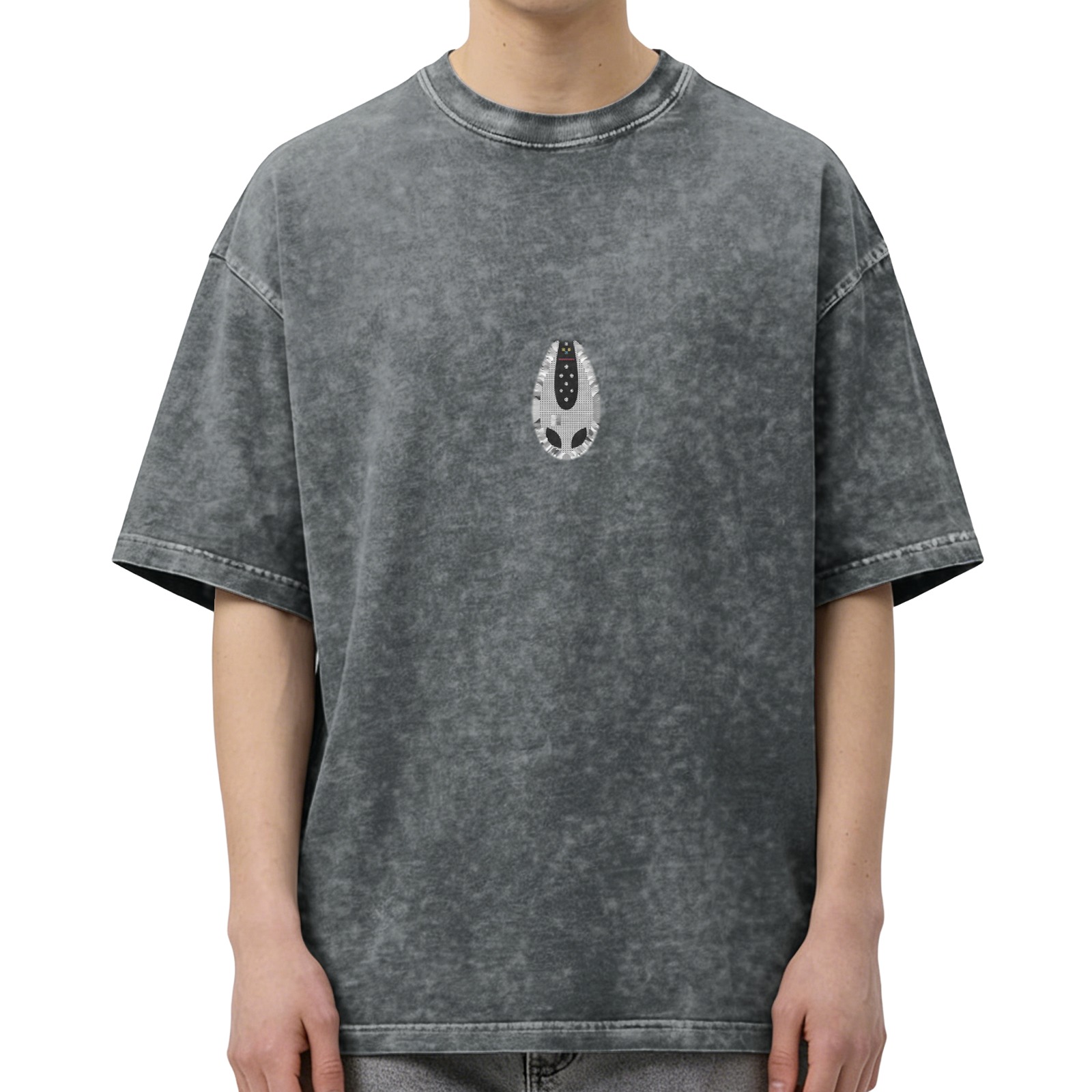 Oversized Black Acid Wash T-Shirt With Alien Face Graphic