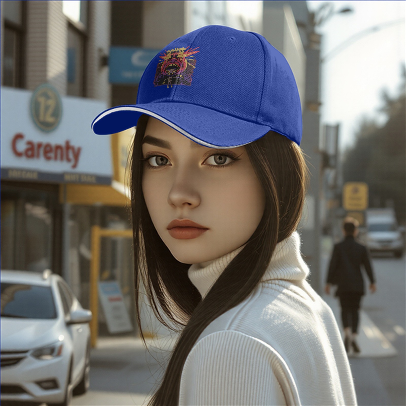 Black Baseball Cap With Psychedelic Monster Graphic Print