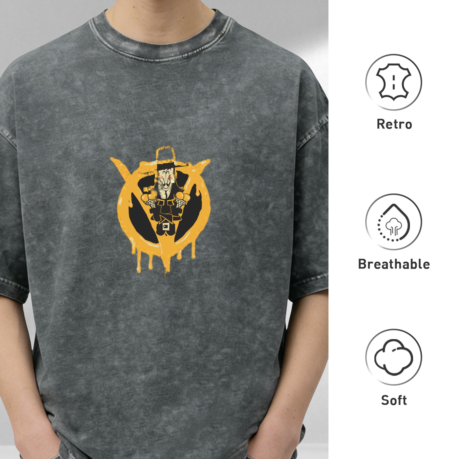 Washed Black T-Shirt With Graffiti Style Pilgrim Graphic