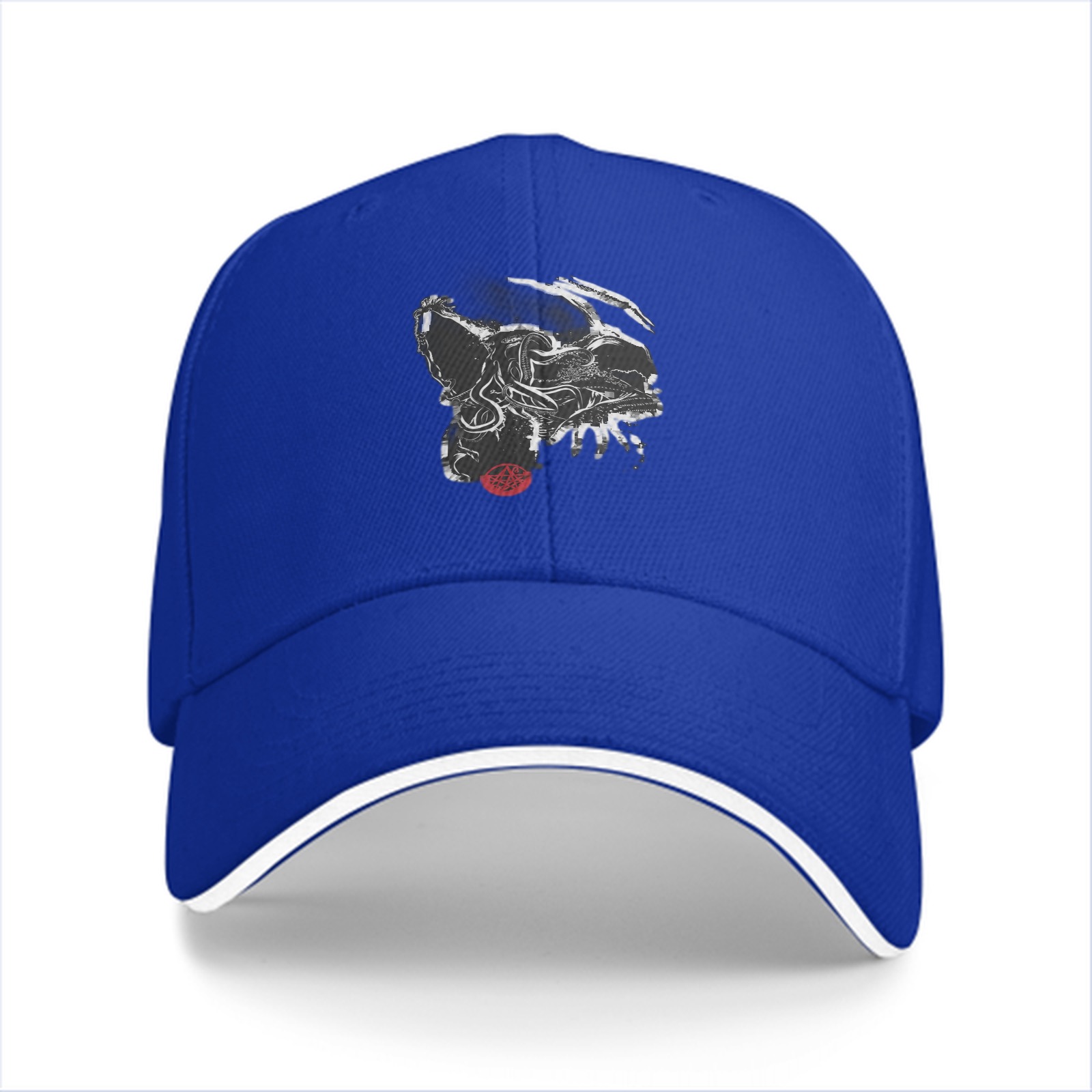 Black Baseball Cap With Abstract Animal Head Art Print