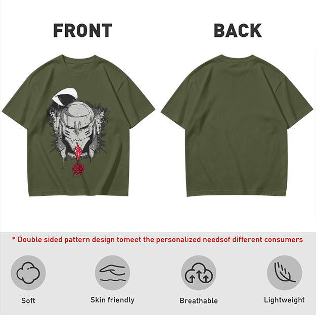 Olive T-shirt with Dark Fantasy Mechanical Skull Graphic Print