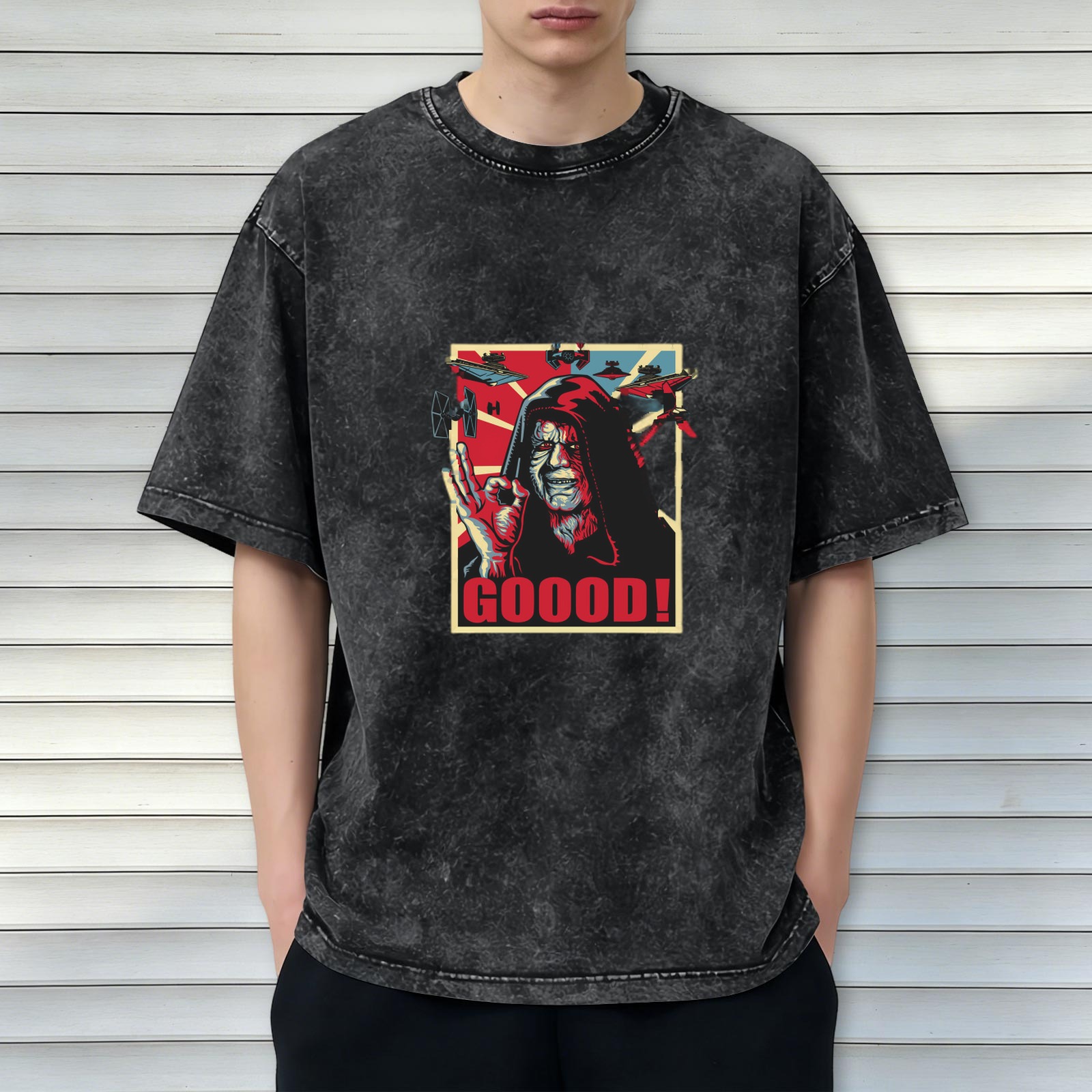 Star Wars Emperor Palpatine 'GOOOD!' Graphic Print Acid Wash Oversized T-Shirt