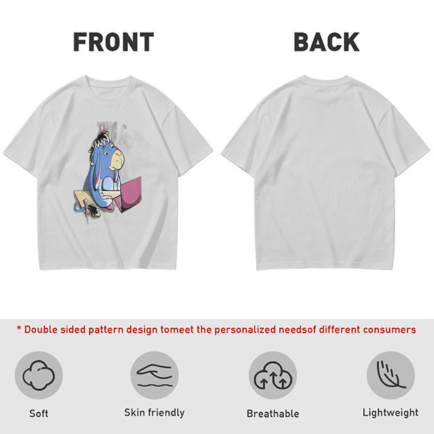 Olive T-Shirt Featuring Eeyore Using a Laptop