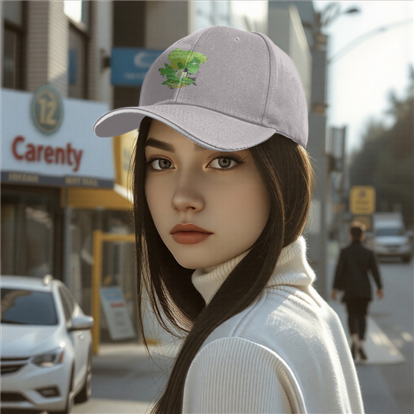 Black Baseball Cap With Green Fairy Silhouette Graphic