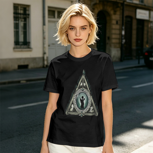 Olive T-shirt with Harry Potter Deathly Hallows Silhouette Print
