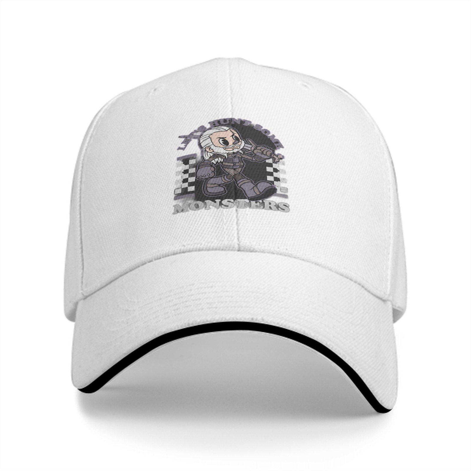 Black baseball cap with chibi witcher monster hunt graphic