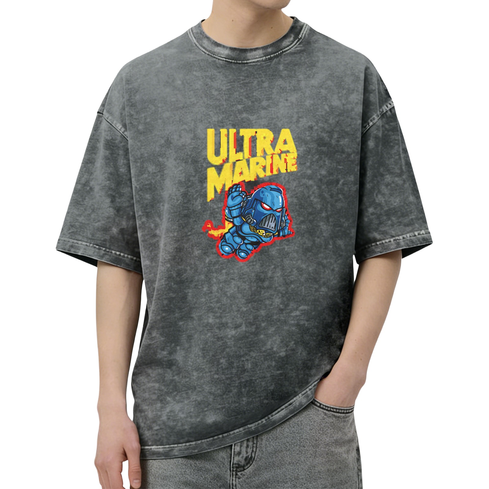 Warhammer 40k Ultramarine Space Marine Graphic Oversized Stone Wash T-Shirt
