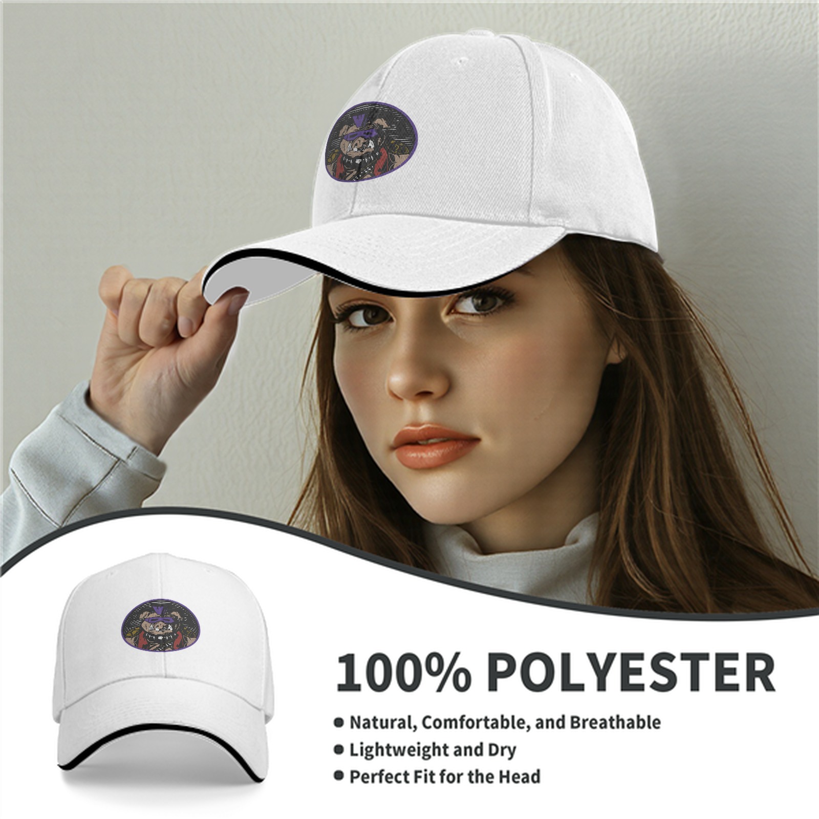 Black Baseball Cap With Bebop Villain Graphic Print