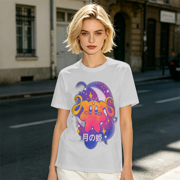 Olive t-shirt with cosmic cat and moon graphic print