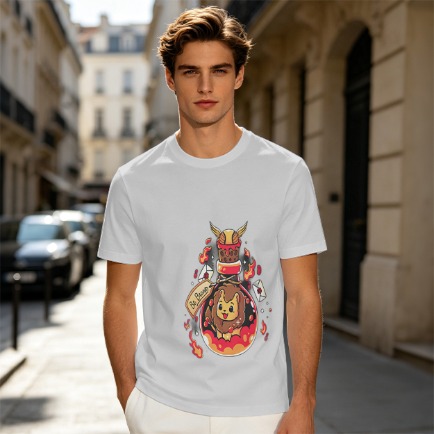 Olive T-Shirt With Cute Lion In Potion Bottle Graphic