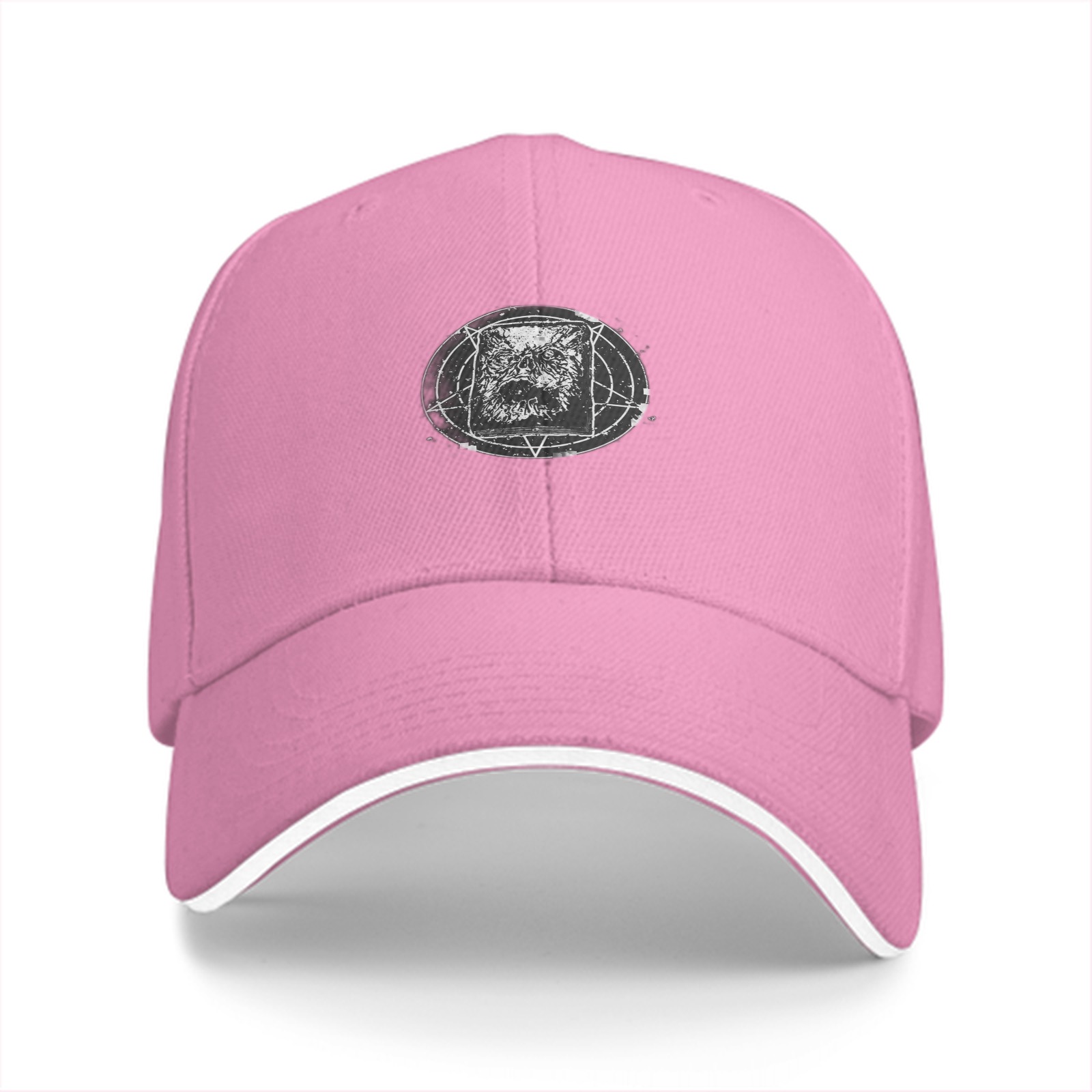 Black baseball cap with occult geometric wolf head graphic