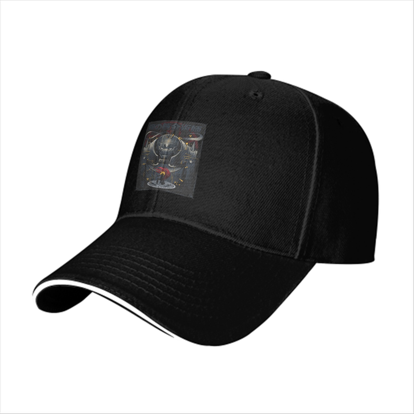 Black Baseball Cap With Sci-Fi Robot Graphic Print