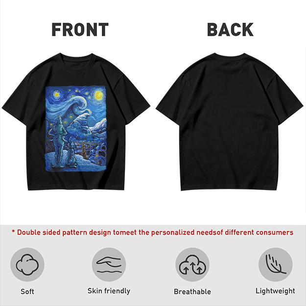 Olive T-Shirt with Starry Night Alien Landscape Art Print