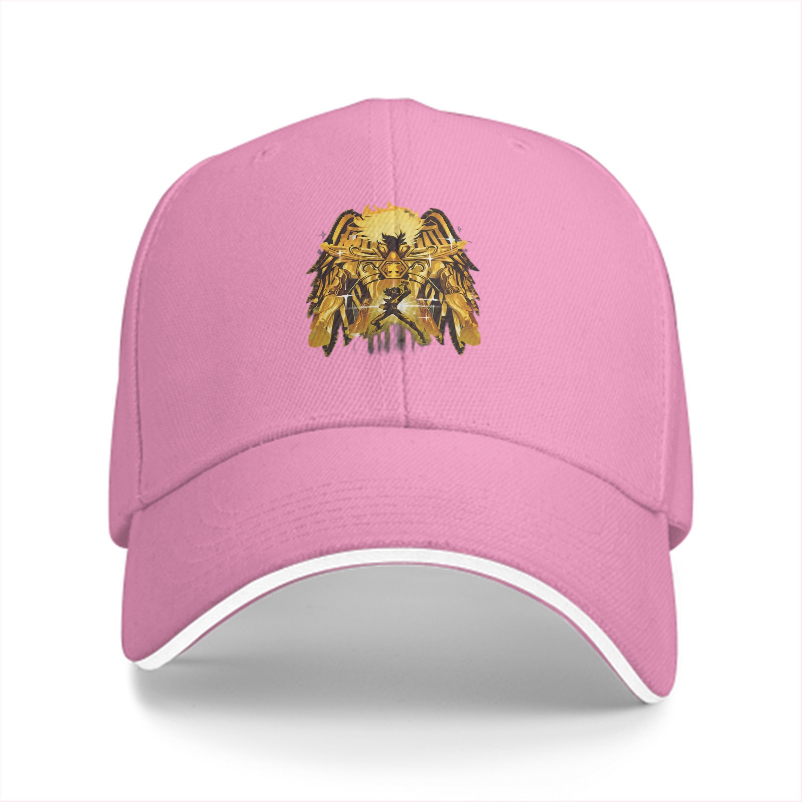 Black Baseball Cap With Golden Lion Head Graphic Design
