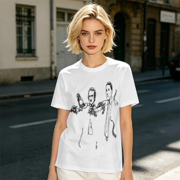 Olive T-shirt with Gothic author illustration print