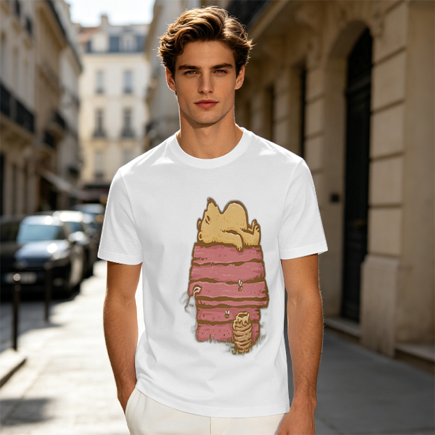 Olive T-Shirt with Bear Napping on Honey Pot Print