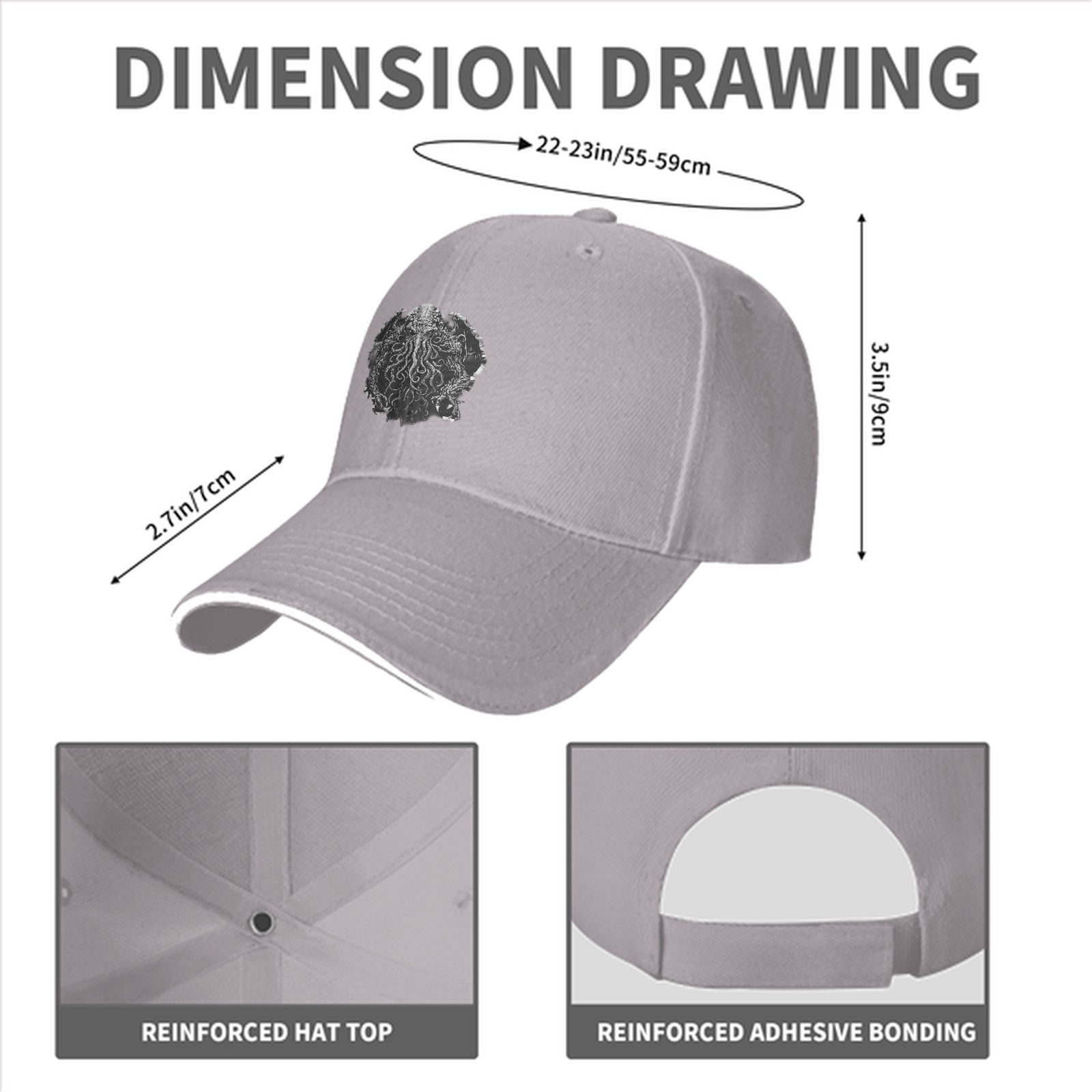 Black Baseball Cap With Cthulhu Octopus Monster Graphic