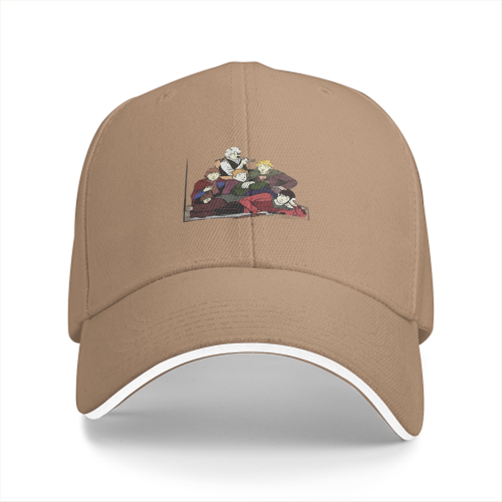 Black baseball cap with anime group character print