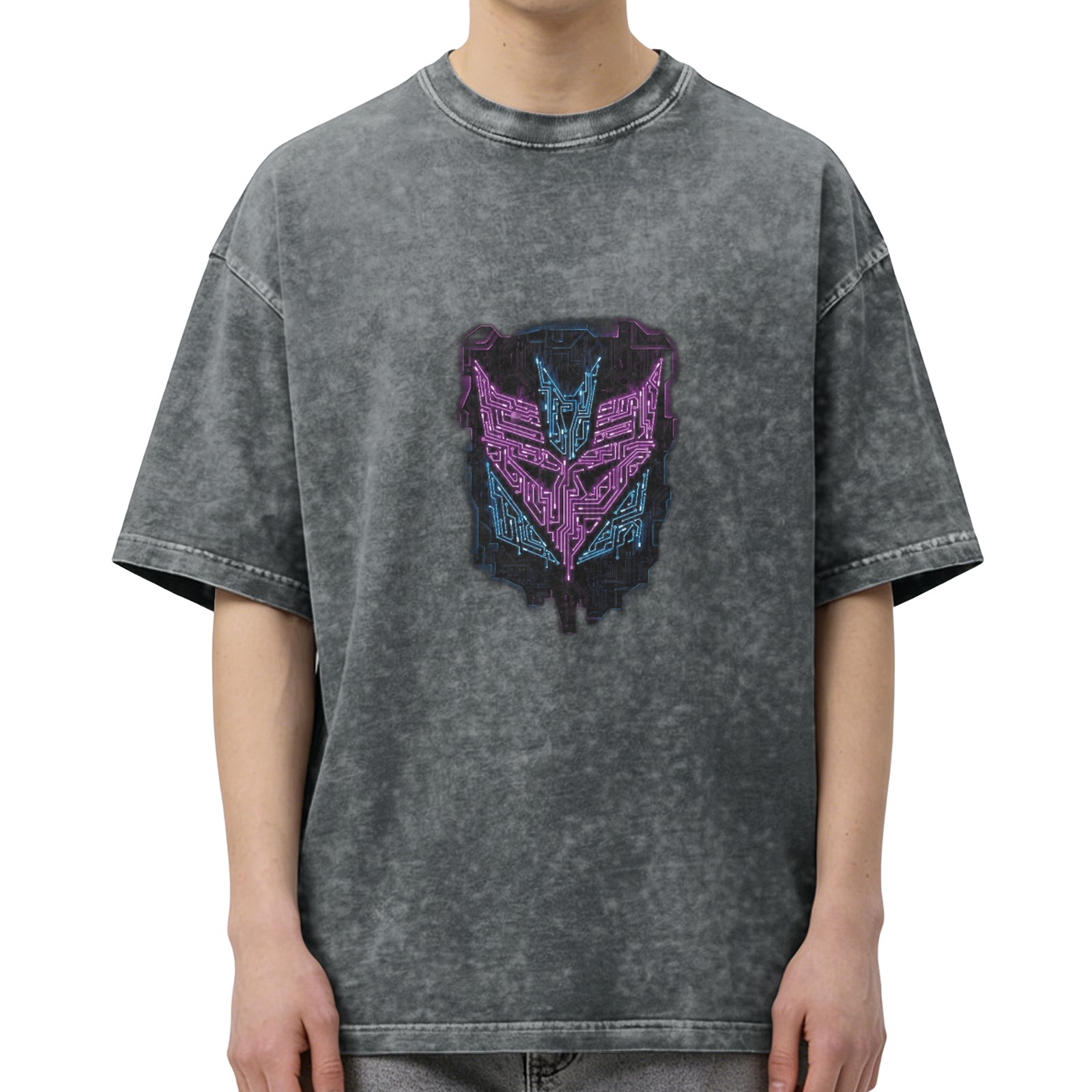 Transformer Decepticon Circuit Graphic Acid Wash Oversized T-shirt