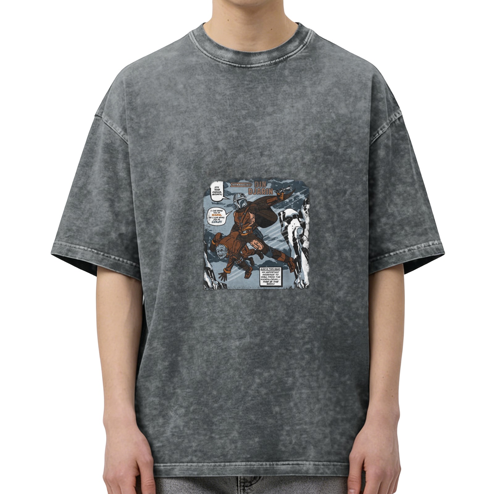 Washed Black Oversized T-Shirt with Star Wars Comic Style Print