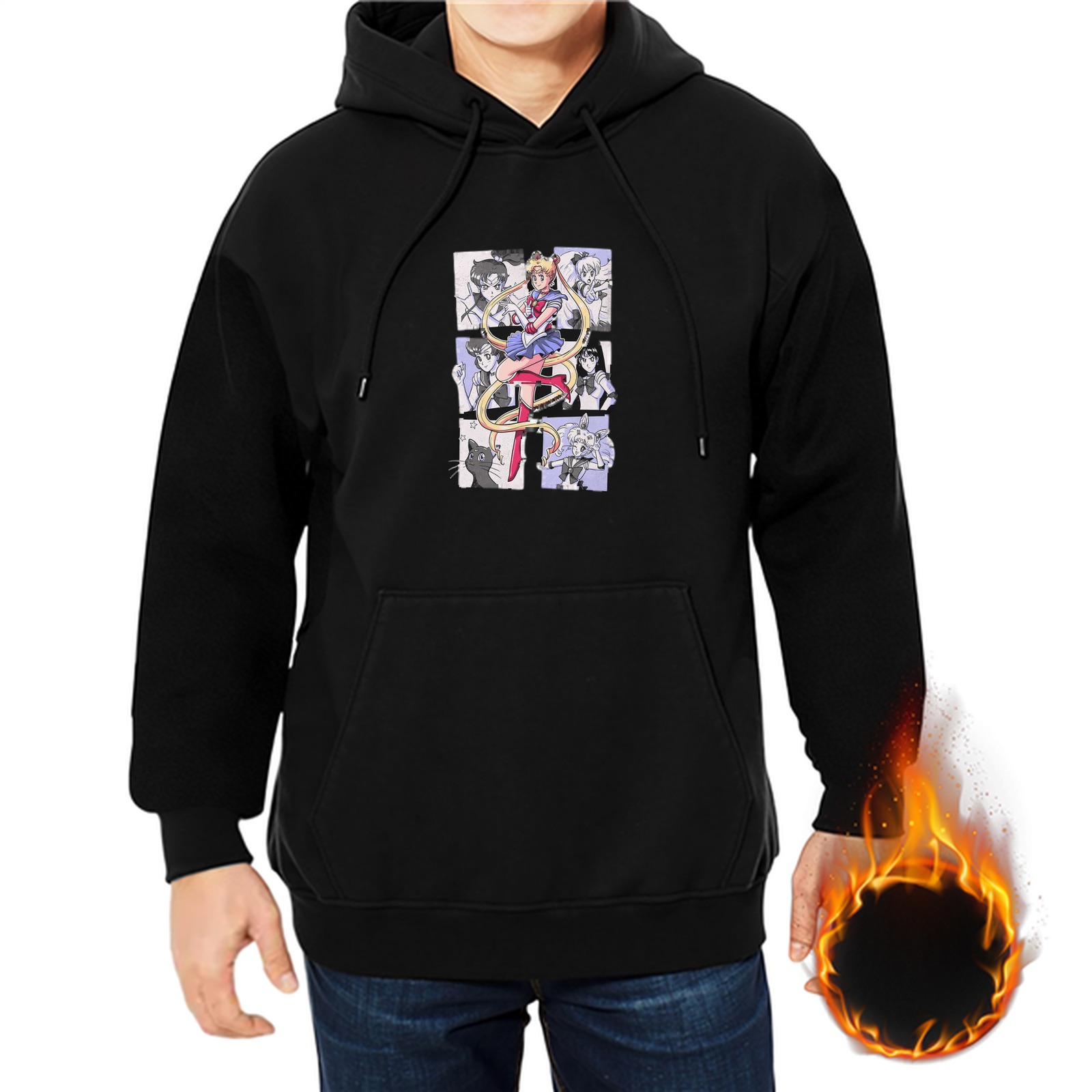 Black hoodie with Sailor Moon anime graphic print