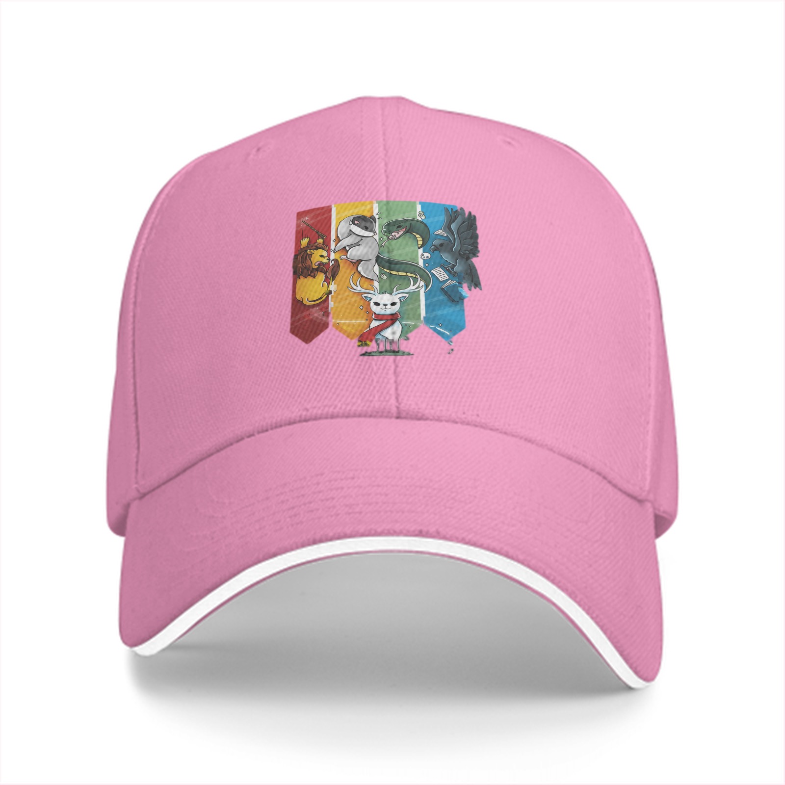Black baseball cap with Harry Potter house mascots graphic