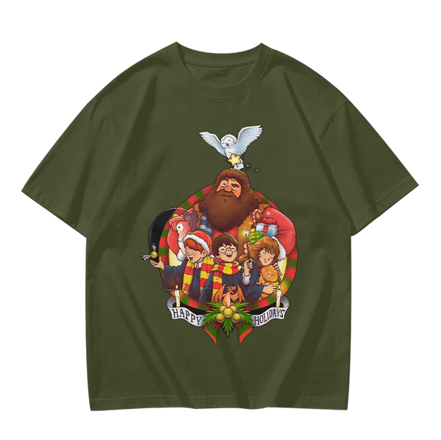 Harry Potter Happy Holiday Group Graphic Olive T-Shirt