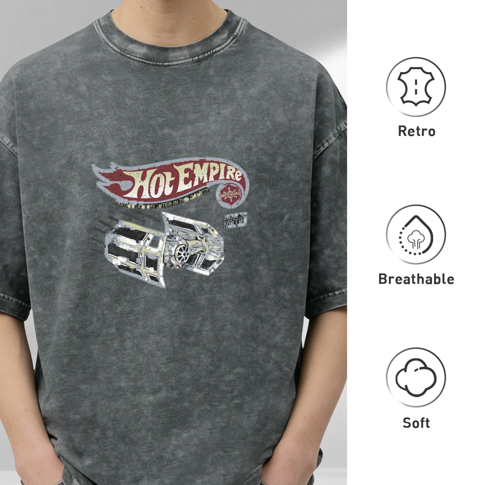 Washed Black Graphic T-Shirt with Hot Empire Car Print