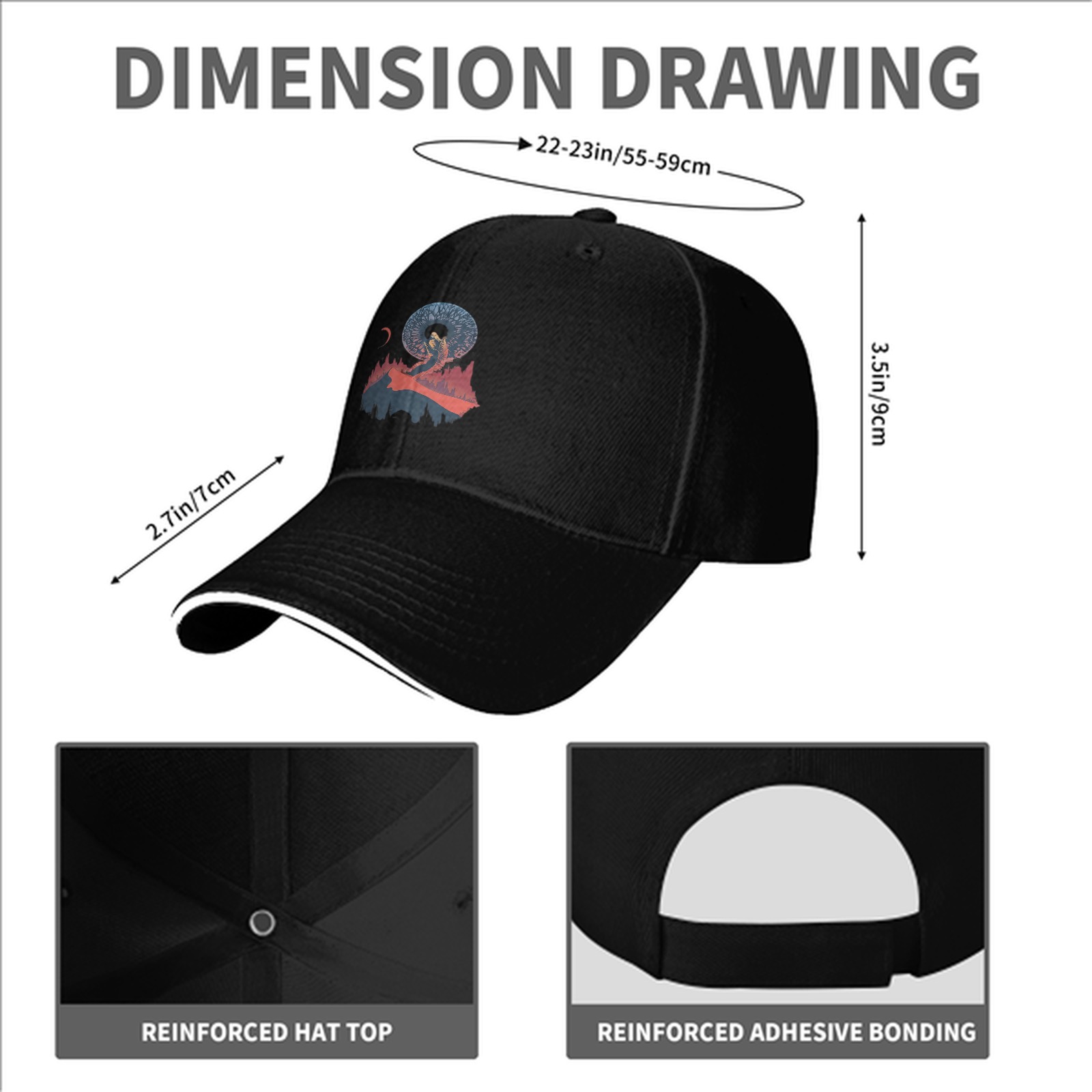 Black Baseball Cap With Surreal Celestial Mountain Art Print