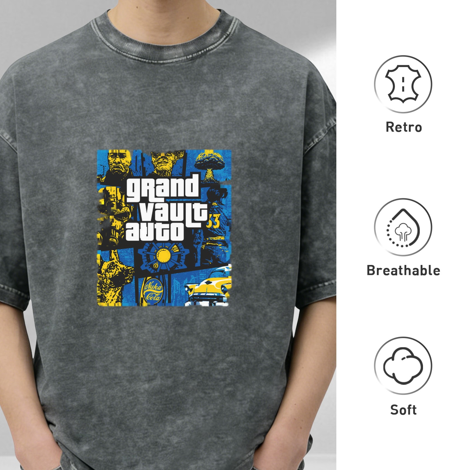 Grand Vault Auto Fallout GTA Crossover Graphic Acid Wash T-Shirt