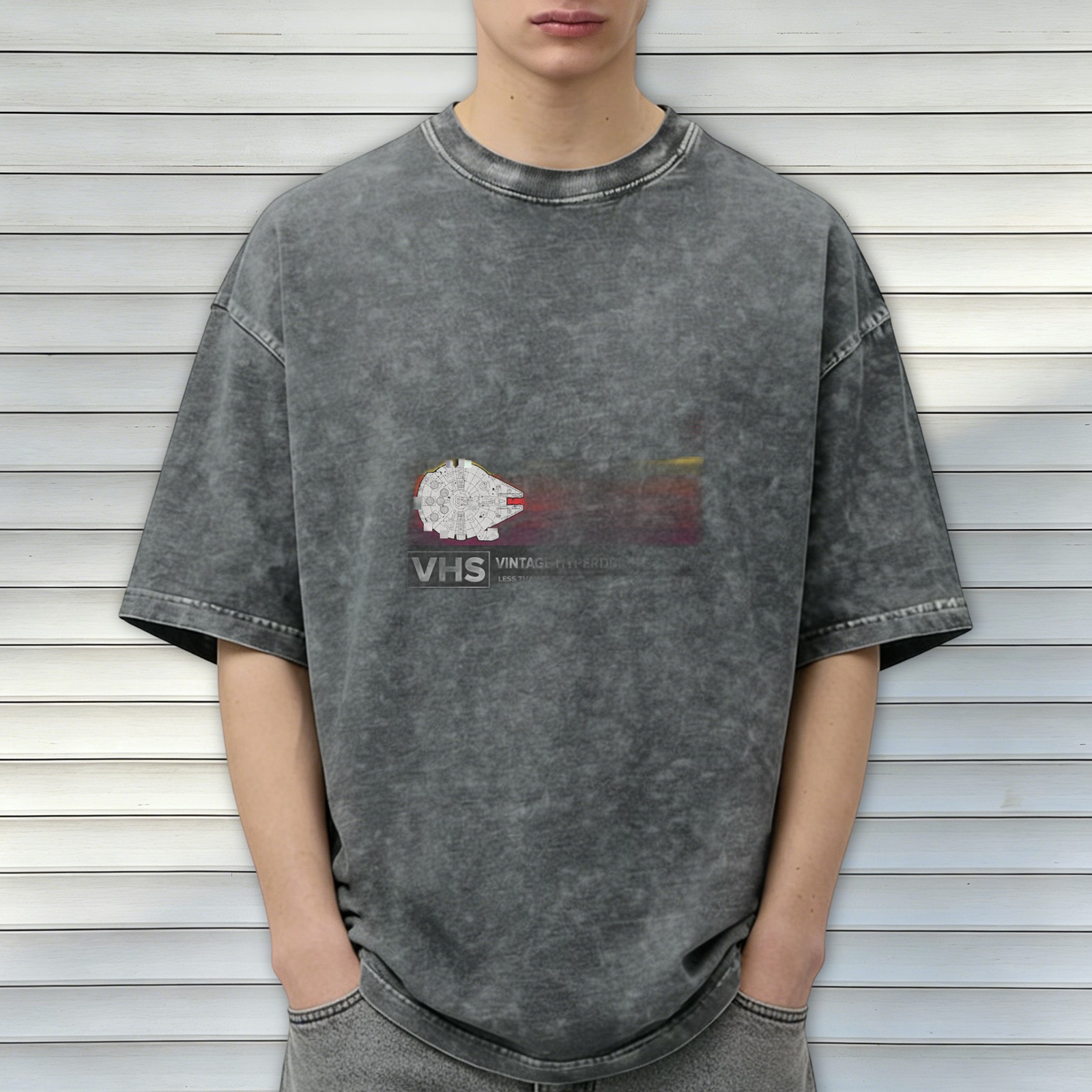 Vintage VHS Graphic Acid Wash Black Oversized T-Shirt