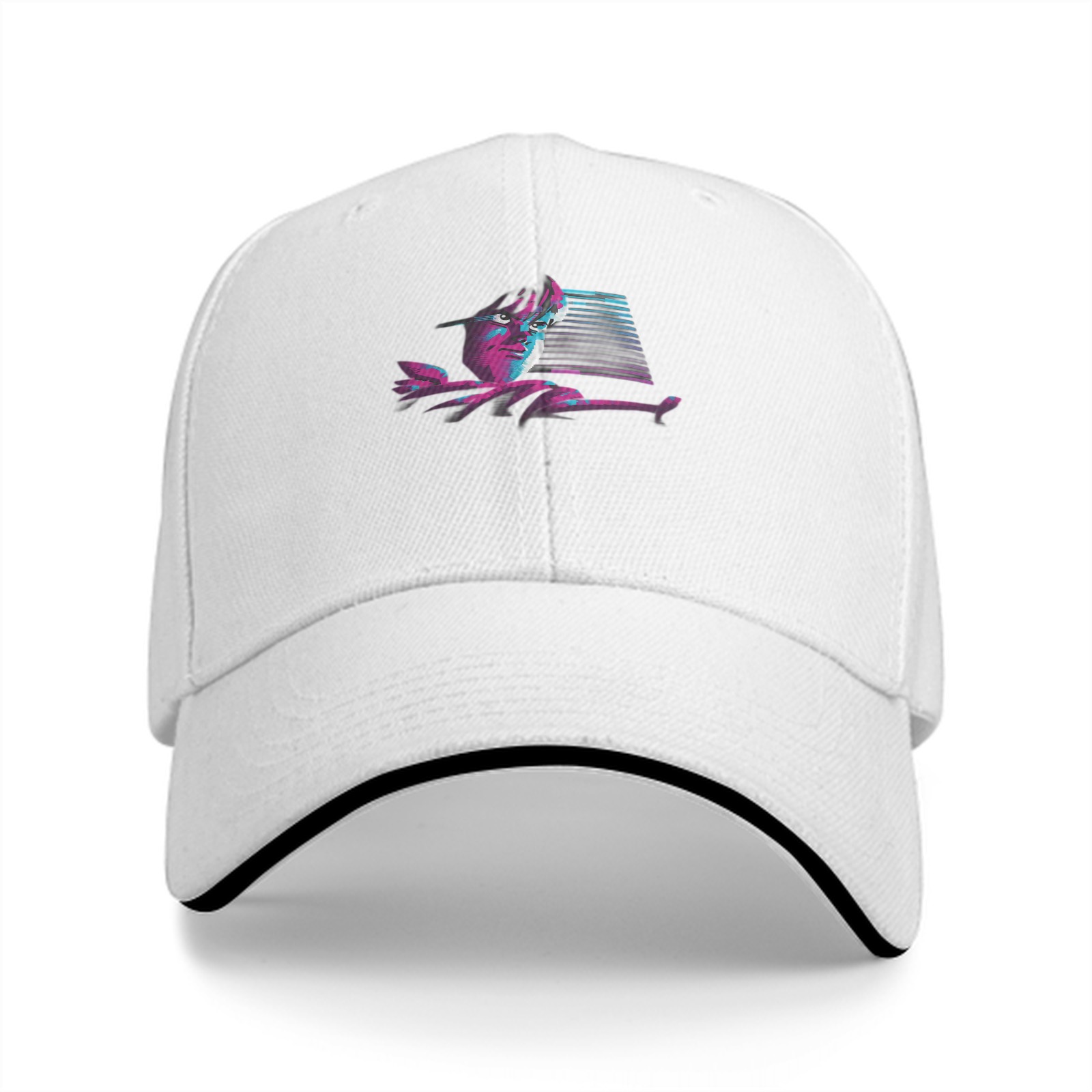 Black Baseball Cap With Synthwave Style Portrait Print
