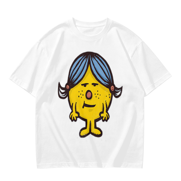 Olive Green T-Shirt With Grumpy Yellow Cartoon Girl Print