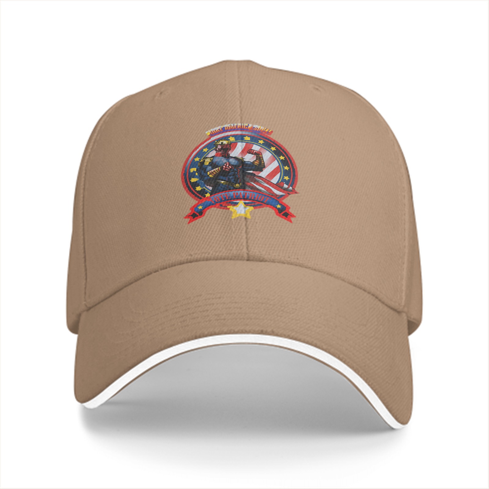 Black baseball cap with patriotic superhero emblem print