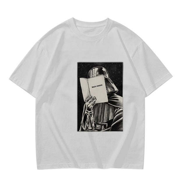 Olive T-shirt with Darth Vader reading a book graphic