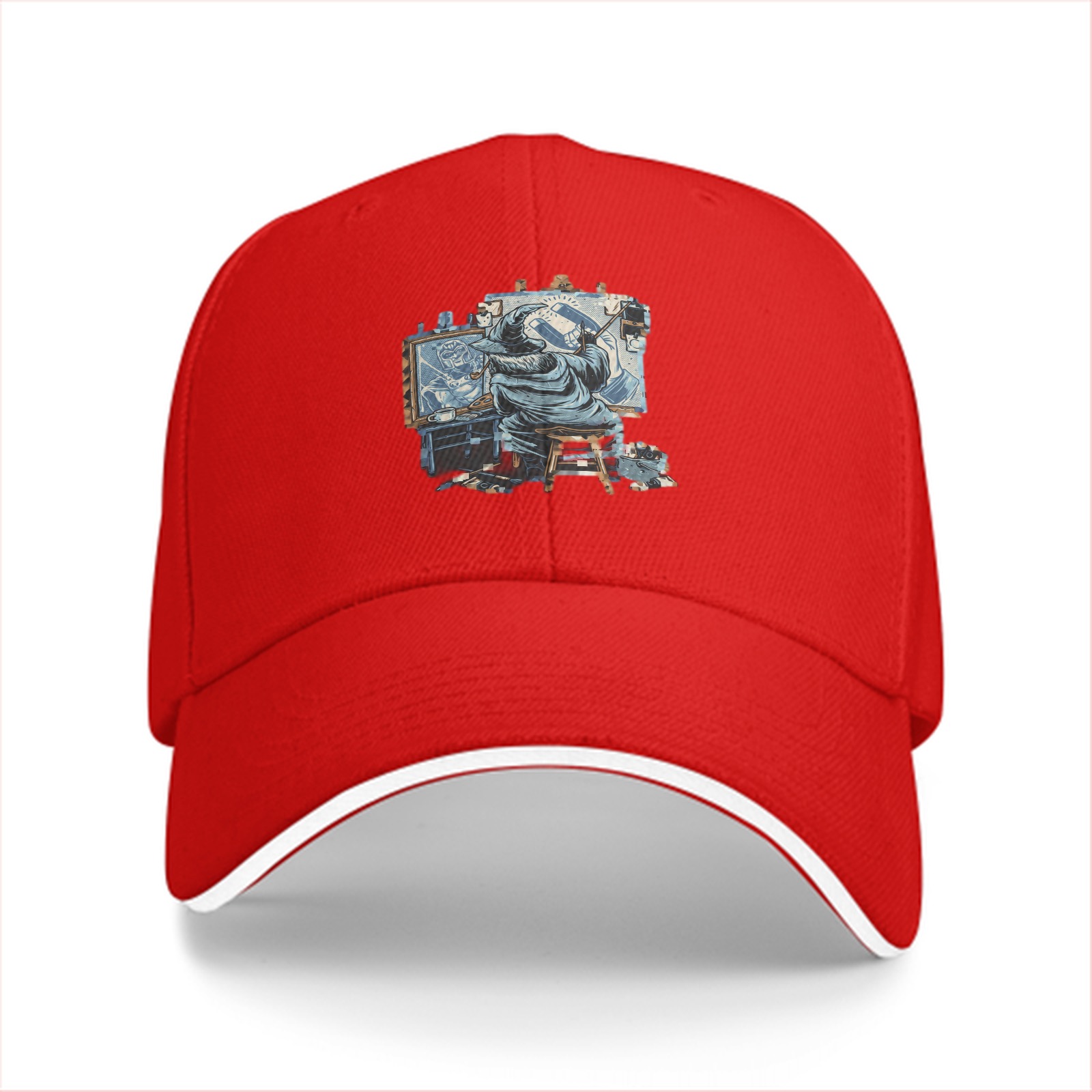 Black Baseball Cap With Grim Reaper Artist Painting Print