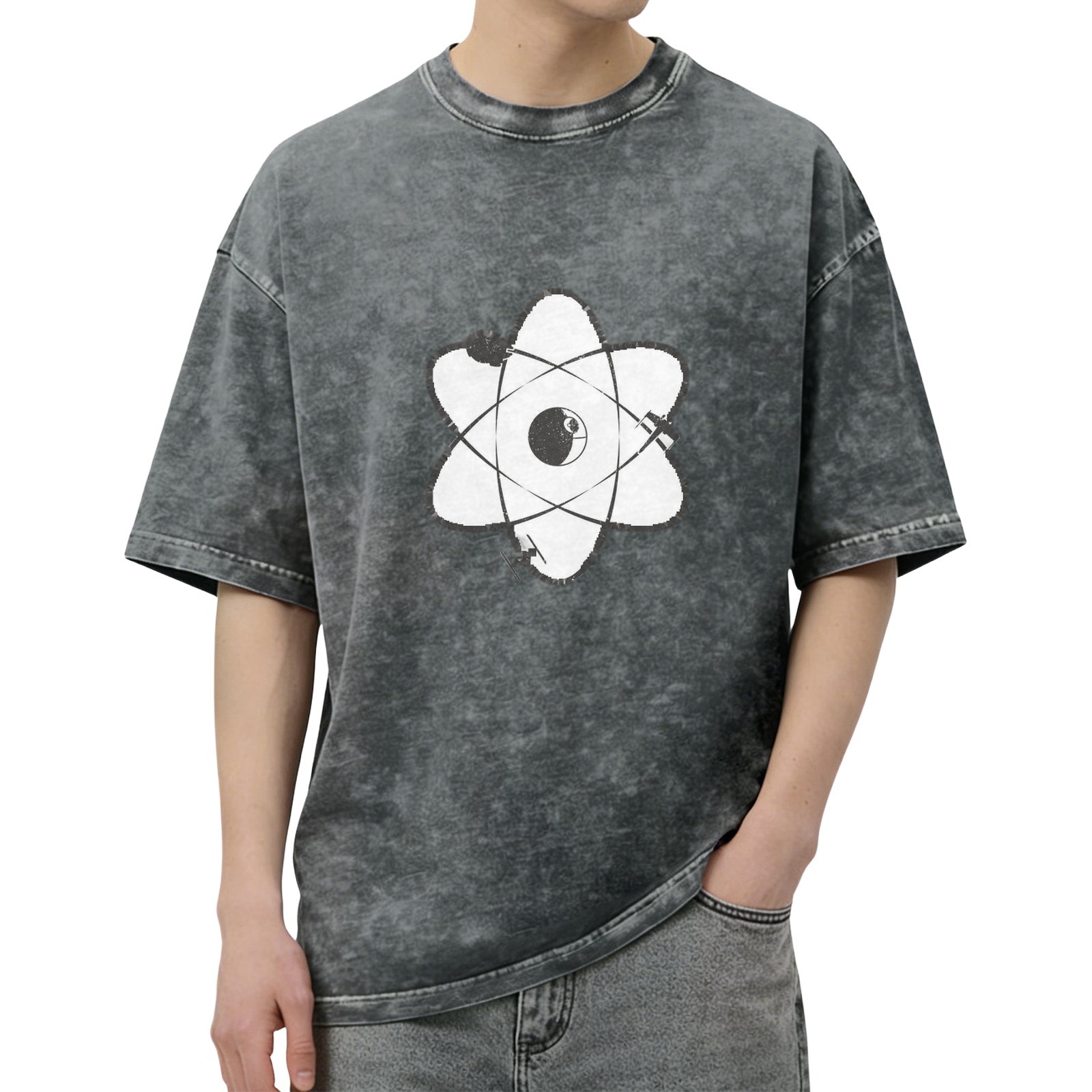 Oversized Acid Wash T-Shirt With Atomic Science Graphic Print