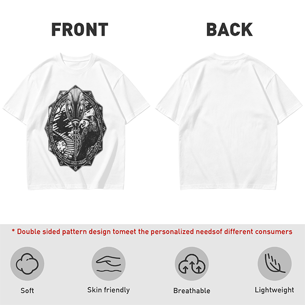 Olive Green T-Shirt With Alien Raven Occult Graphic Print