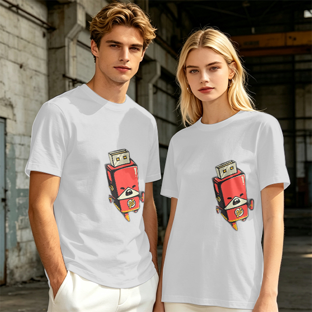 Olive T-Shirt With Cartoon USB Flash Drive Character Print