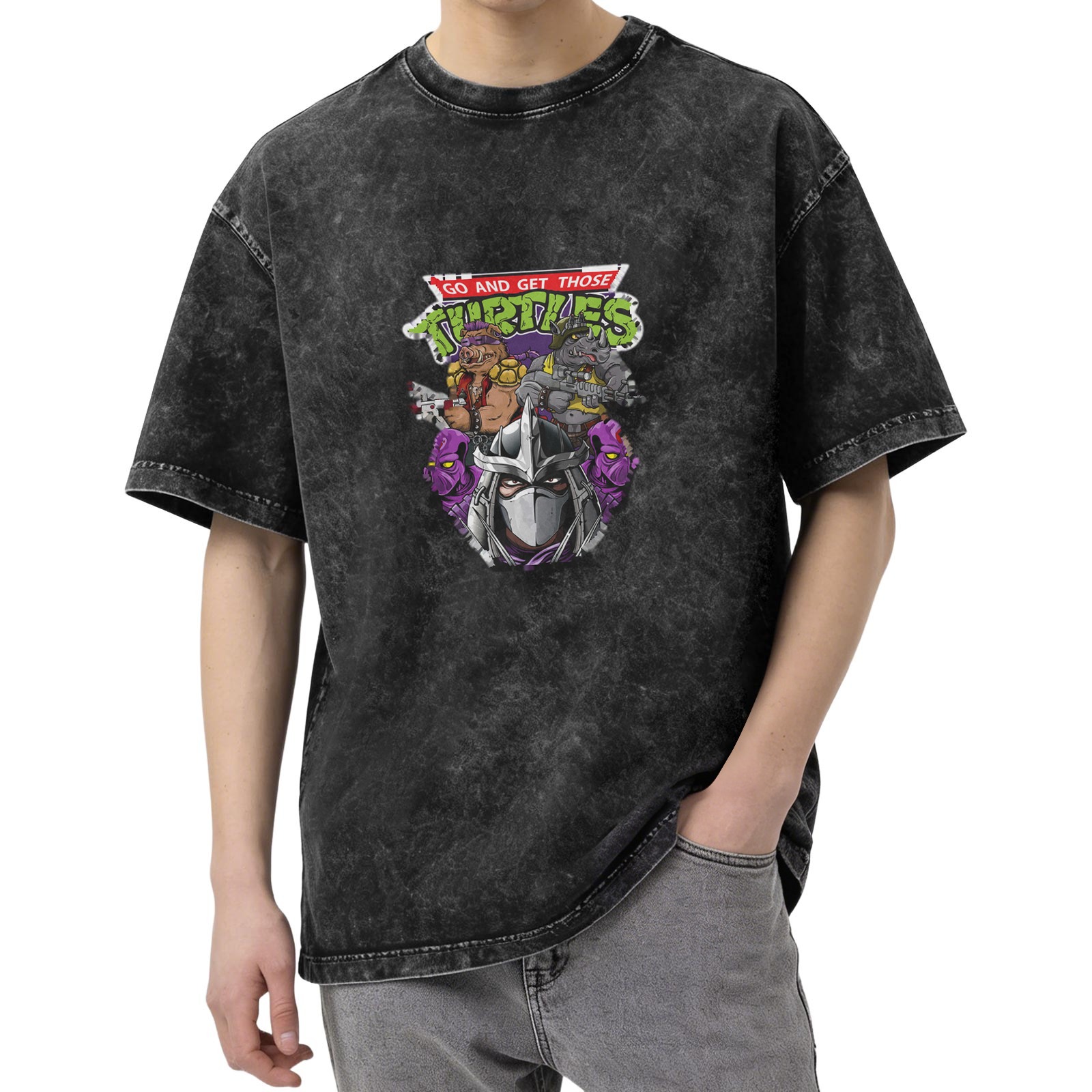 Teenage Mutant Ninja Turtles Villains Graphic Print Acid Wash Short Sleeve T-Shirt
