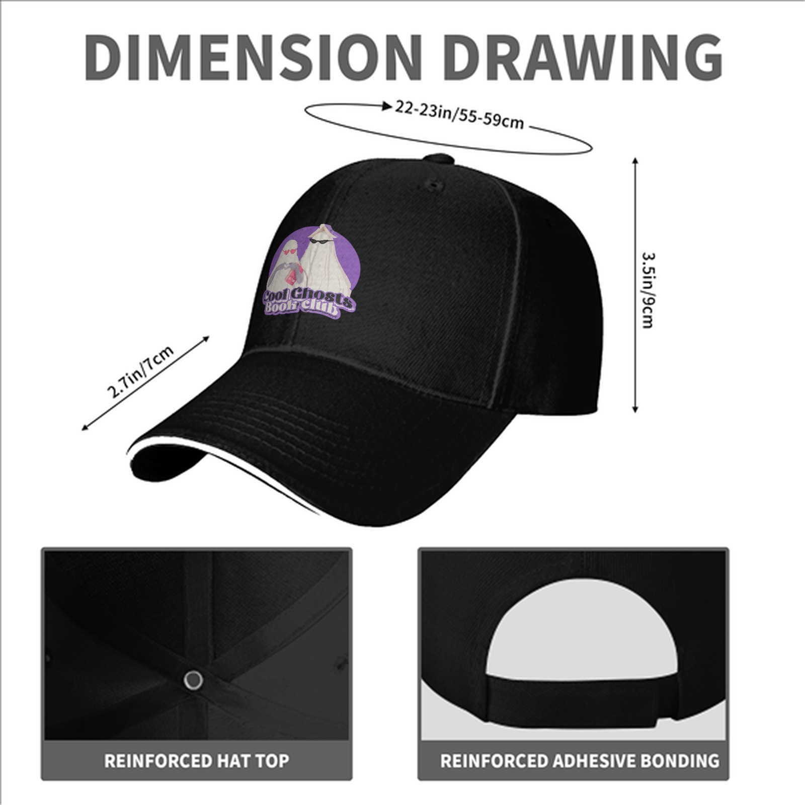 Cool Ghosts Book Club Graphic Black Baseball Cap
