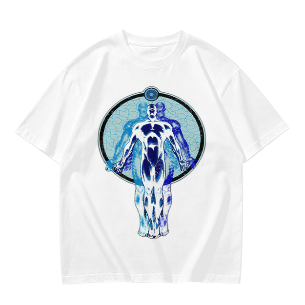 Olive T-Shirt with Glowing Blue Superhero Figure Graphic