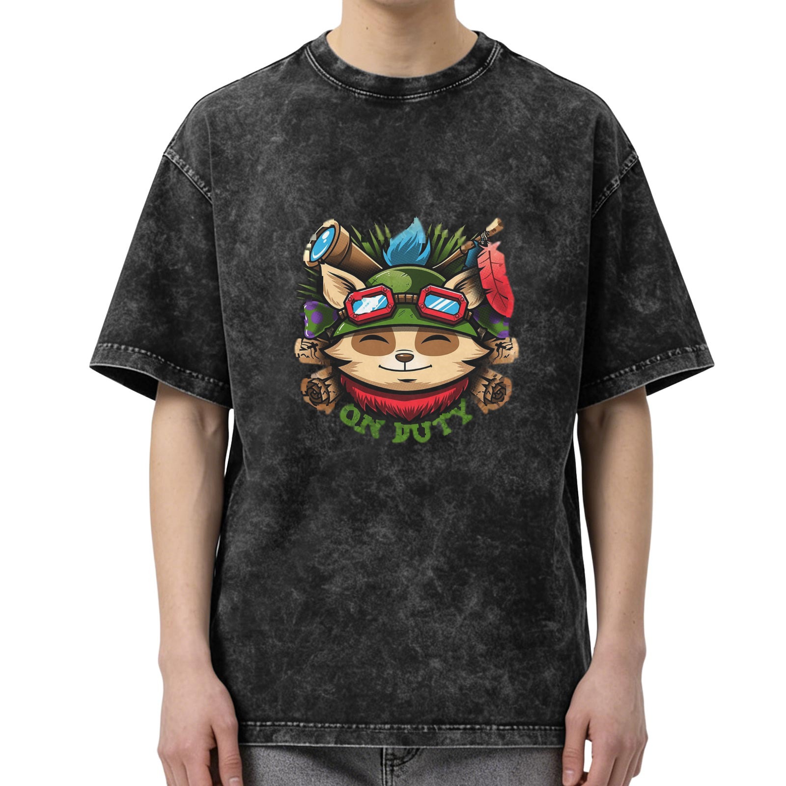 League of Legends Teemo On Duty Graphic Stonewashed Black T-Shirt