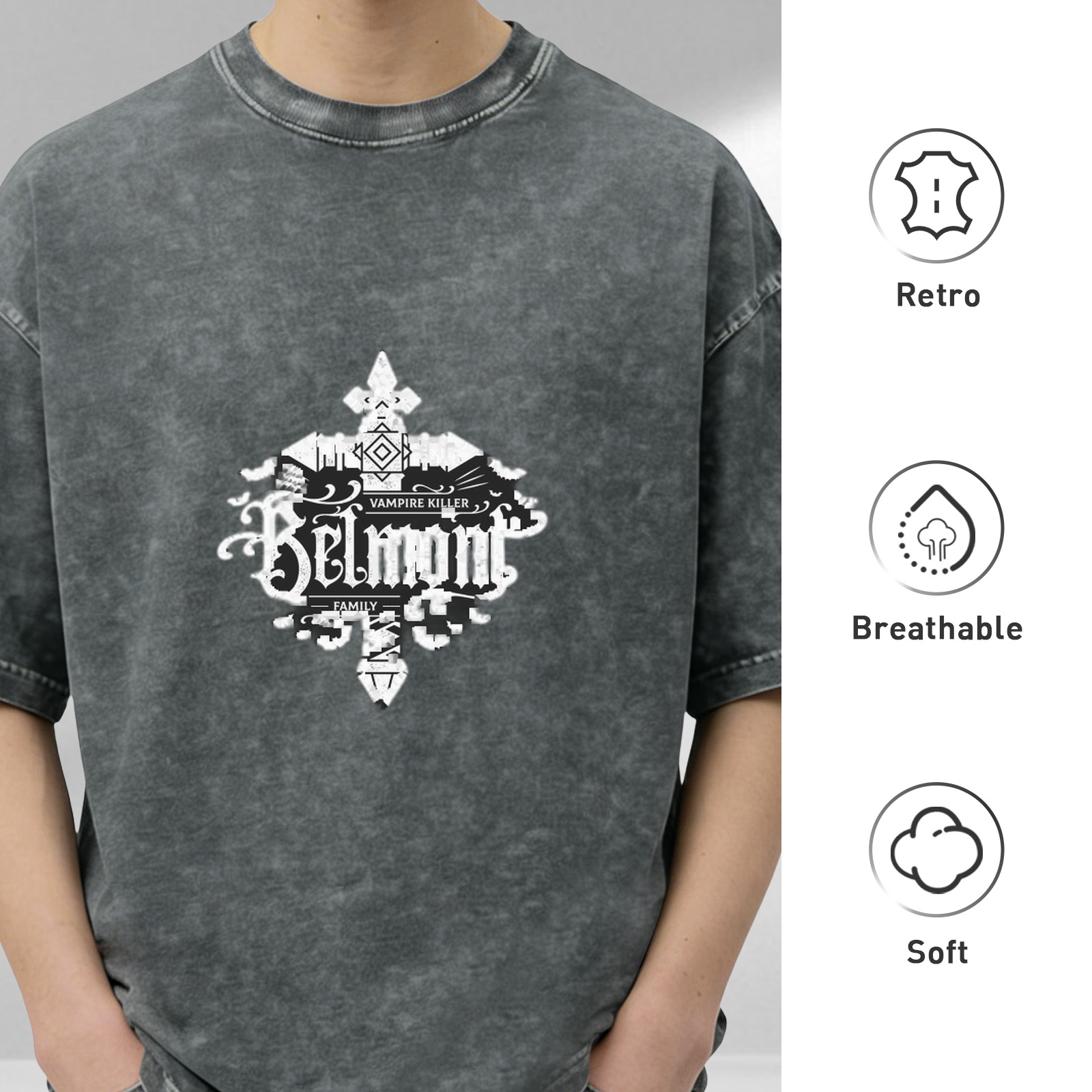 Belmont Vampire Killer Family Graphic Stonewashed Black T-Shirt