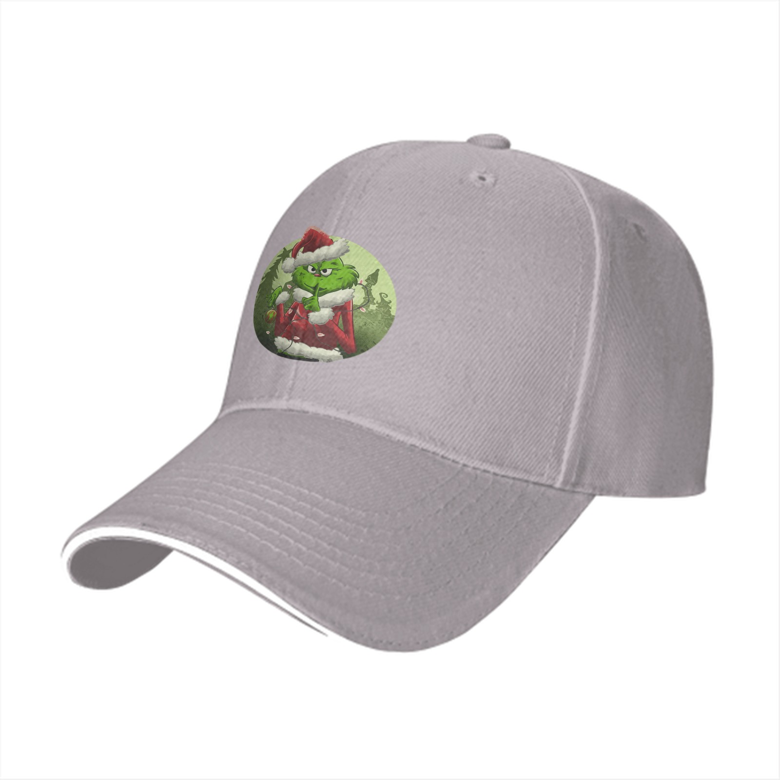Black baseball cap with Grinch in Santa costume graphic