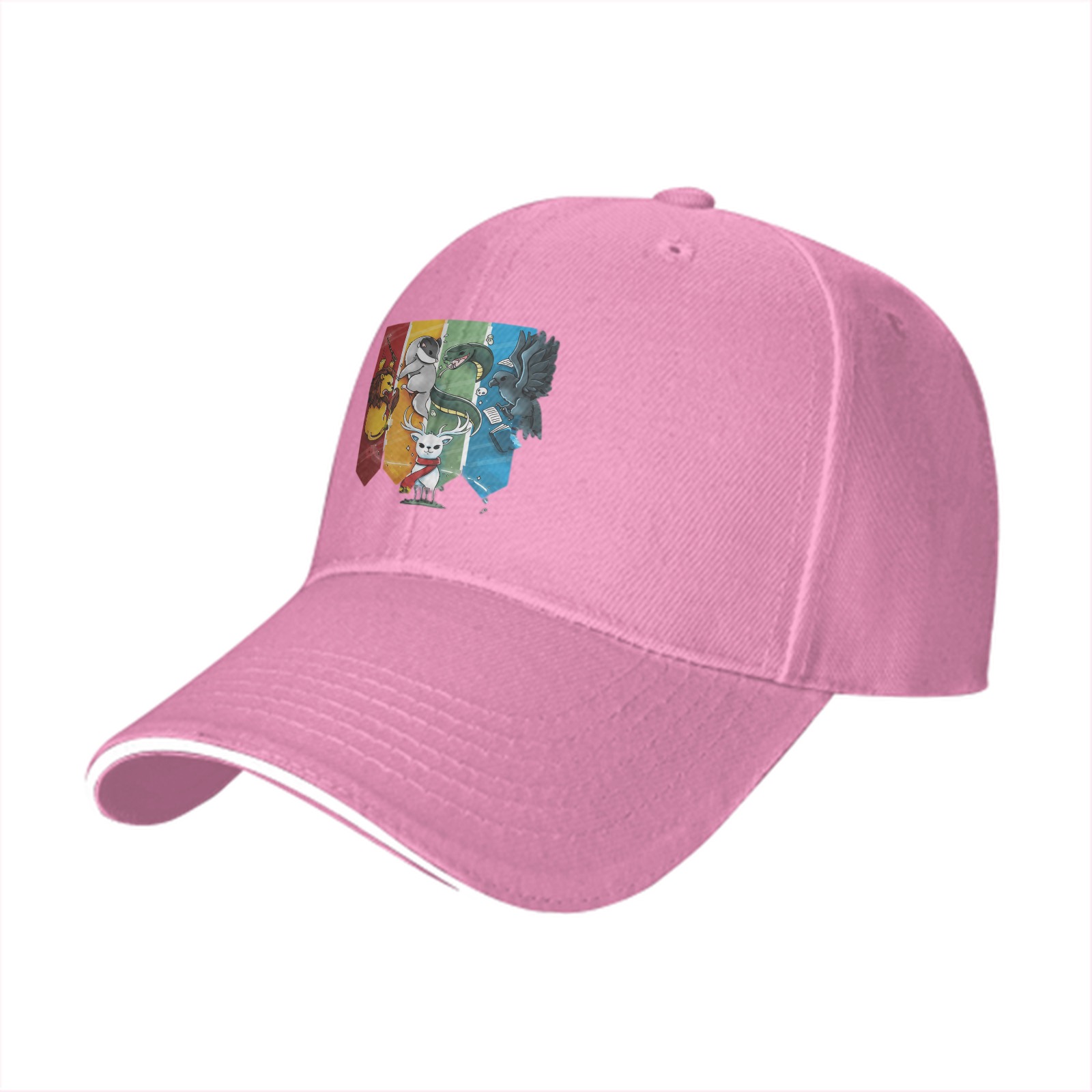 Black baseball cap with Harry Potter house mascots graphic