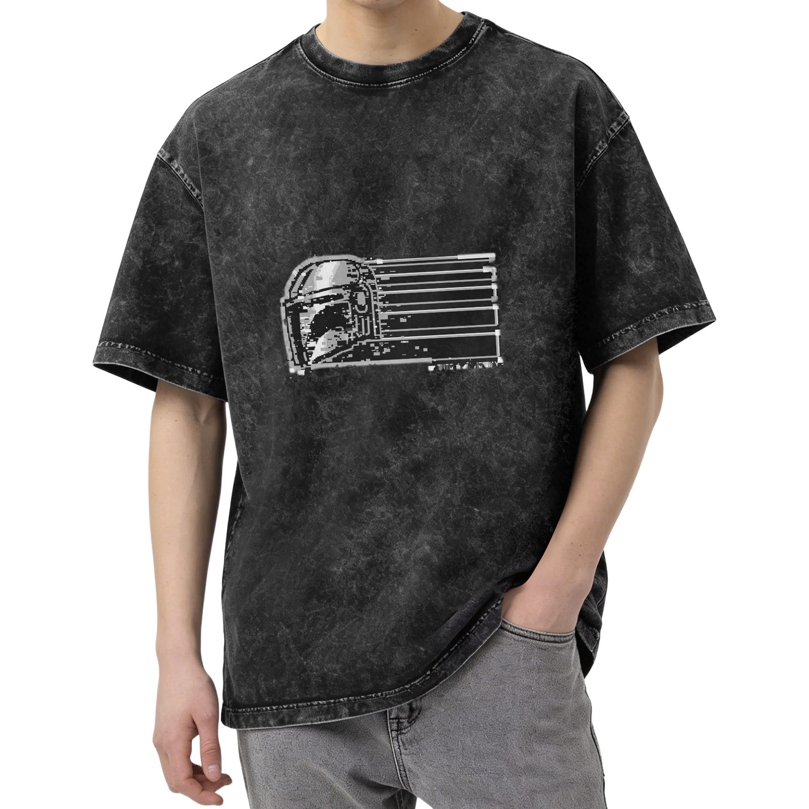 Oversized Stonewashed Black T-Shirt With Space Helmet Graphic