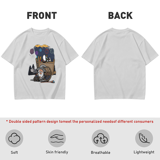 Olive T-Shirt with Wizard and Fireworks Cart Graphic