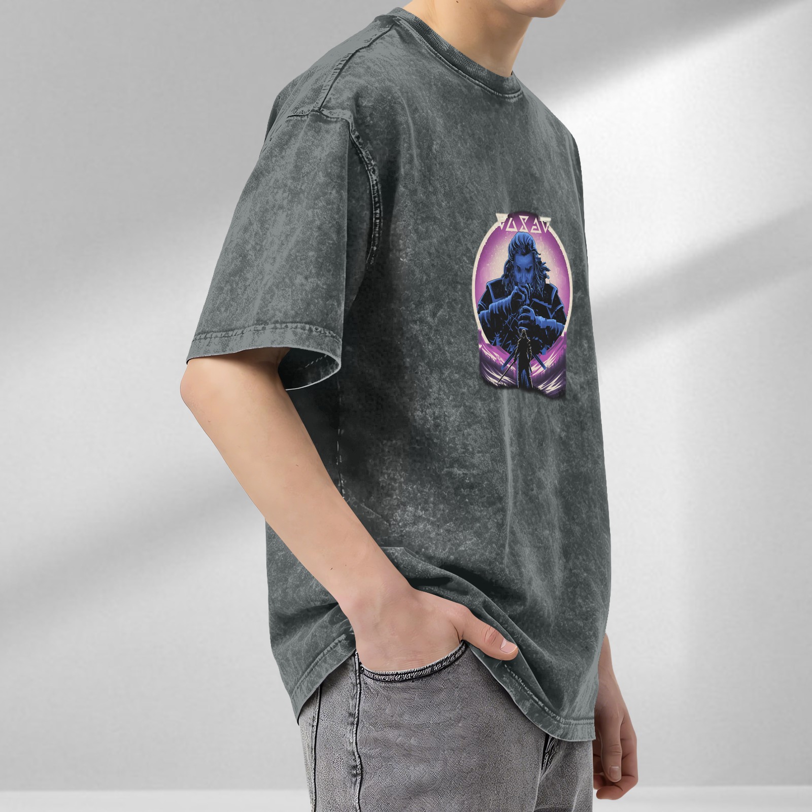 Viking Warrior Graphic Stonewashed T-Shirt