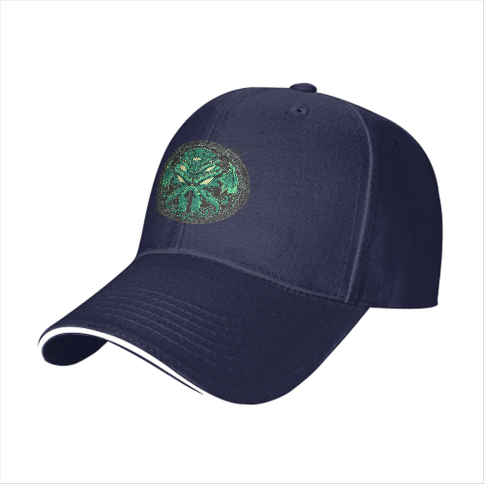 Black Baseball Cap with Green Cthulhu Monster Emblem